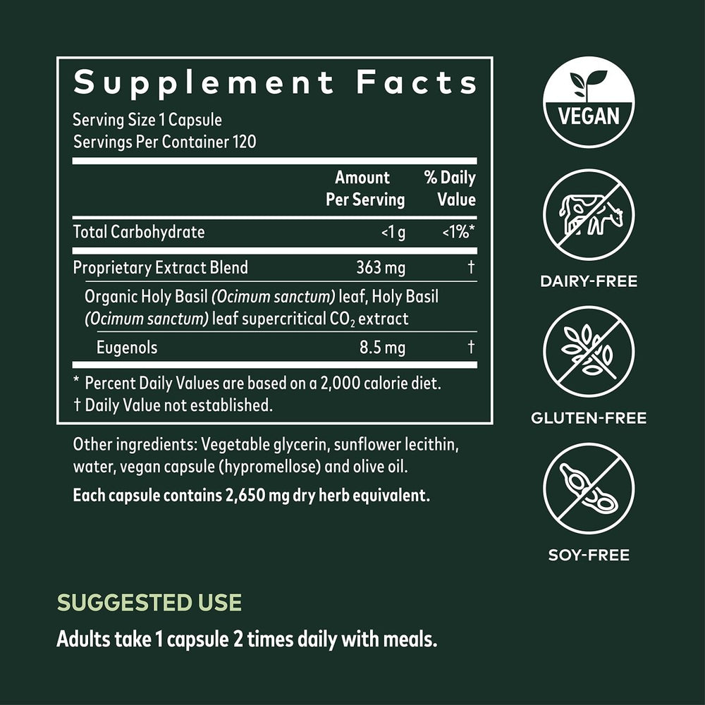 Gaia Herbs Holy Basil Leaf - Helps Sustain a Positive Mindset and Balance in Times of Stress - an Adaptogenic Ayurvedic Herb - 120 Vegan Liquid Phyto - Capsules (60 - Day Supply) - The Oasis of Health