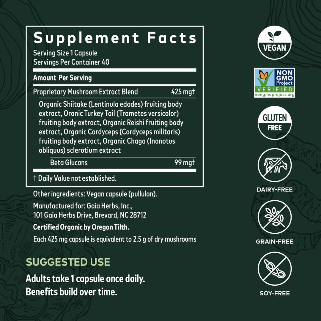 Gaia Herbs Immune Mushroom Blend 40 Vcaps - The Oasis of Health