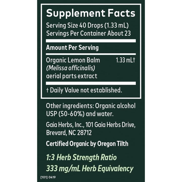 Gaia Herbs Lemon Balm 1 Fl Oz, Liquid Extract - The Oasis of Health