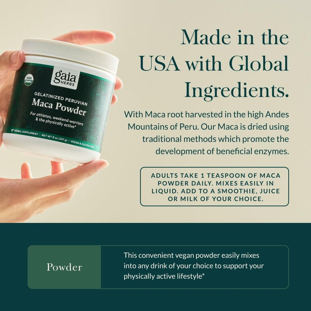 Gaia Herbs Maca Powder - Natural Energy Supplement - Supports and Maintains Healthy Energy and Stamina - Made with USDA Certified Organic Maca Root (Lepidium meyenii) - 8 Oz (69 - Day Supply) - The Oasis of Health