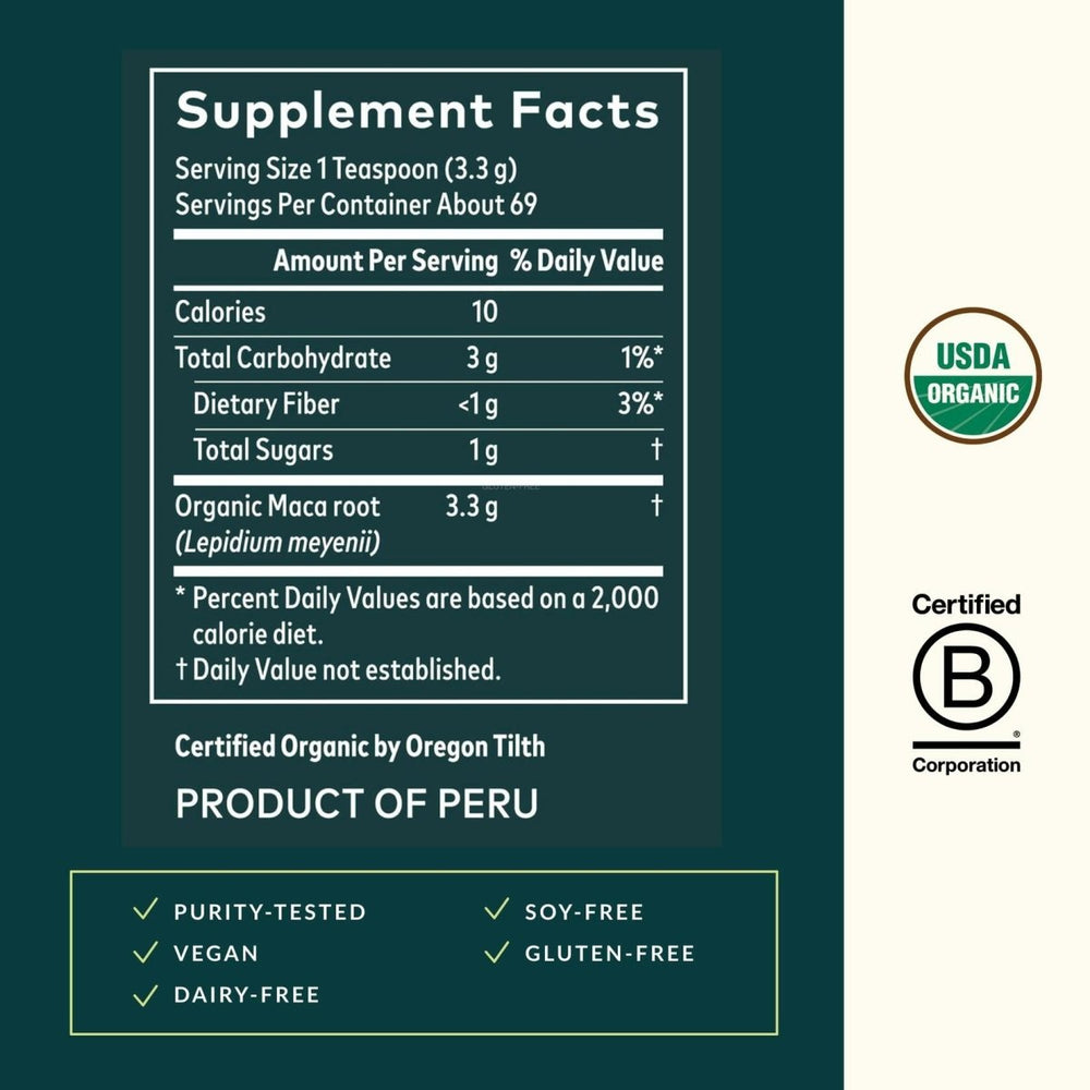 Gaia Herbs Maca Powder - Natural Energy Supplement - Supports and Maintains Healthy Energy and Stamina - Made with USDA Certified Organic Maca Root (Lepidium meyenii) - 8 Oz (69 - Day Supply) - The Oasis of Health