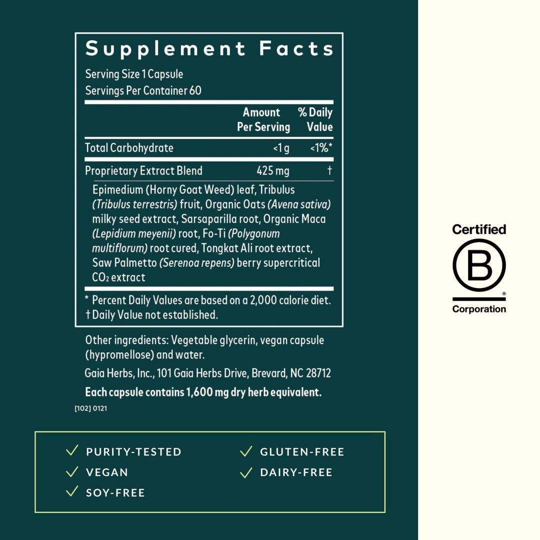 Gaia Herbs Male Libido - Herbal Supplement with Saw Palmetto, Maca & Oats - Supports Stamina, Vitality & Hormone Balance for Men - 60 Vegan Liquid Phyto - Capsules (20 - Day Supply) - The Oasis of Health