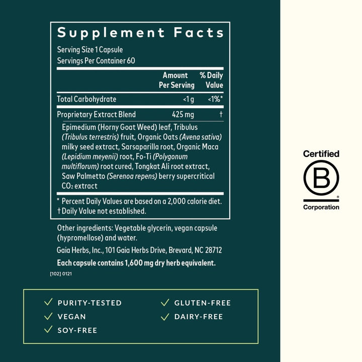 Gaia Herbs Male Libido - Herbal Supplement with Saw Palmetto, Maca & Oats - Supports Stamina, Vitality & Hormone Balance for Men - 60 Vegan Liquid Phyto - Capsules (20 - Day Supply) - The Oasis of Health