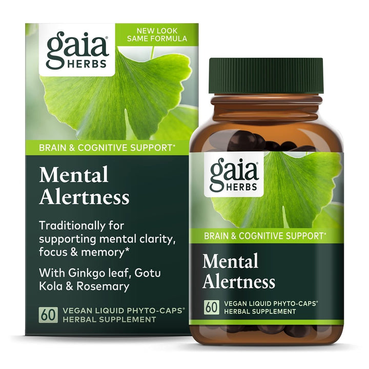Gaia Herbs Mental Alertness - Brain Support Supplement to Help Maintain Focus & Memory* - with Eleuthero, Ginkgo Leaf, Gotu Kola, Rosemary & Oats - 60 Vegan Liquid Phyto - Capsules (15 - Day Supply) - The Oasis of Health