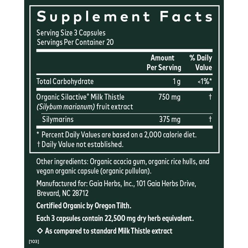 Gaia Herbs Milk Thistle - Liver Supplement & Cleanse Support for Maintaining Healthy Liver Function* - 120 Vegan Capsules (20 - Day Supply) - The Oasis of Health