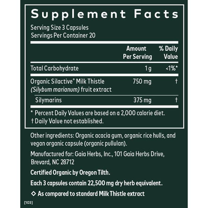 Gaia Herbs Milk Thistle - Liver Supplement & Cleanse Support for Maintaining Healthy Liver Function* - 120 Vegan Capsules (20 - Day Supply) - The Oasis of Health