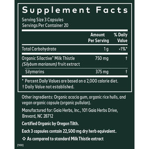 Gaia Herbs Milk Thistle - Liver Supplement & Cleanse Support for Maintaining Healthy Liver Function* - 120 Vegan Capsules (20 - Day Supply) - The Oasis of Health