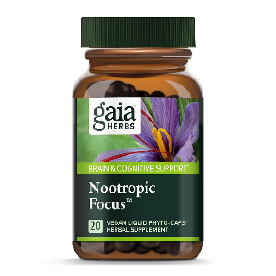 Gaia Herbs Nootropic Focus - Brain & Cognitive Support Supplement to Help Maintain Healthy Concentration* - with Saffron, Lemon Balm & Spearmint - 20 Liquid Phyto - Capsules (Up to 10 - Day Supply) - The Oasis of Health