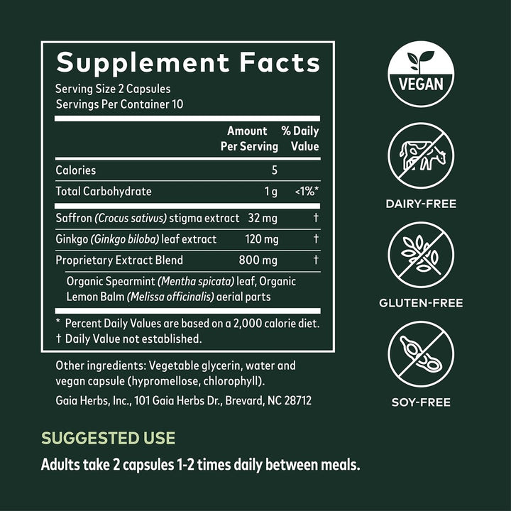 Gaia Herbs Nootropic Focus - Brain & Cognitive Support Supplement to Help Maintain Healthy Concentration* - with Saffron, Lemon Balm & Spearmint - 20 Liquid Phyto - Capsules (Up to 10 - Day Supply) - The Oasis of Health