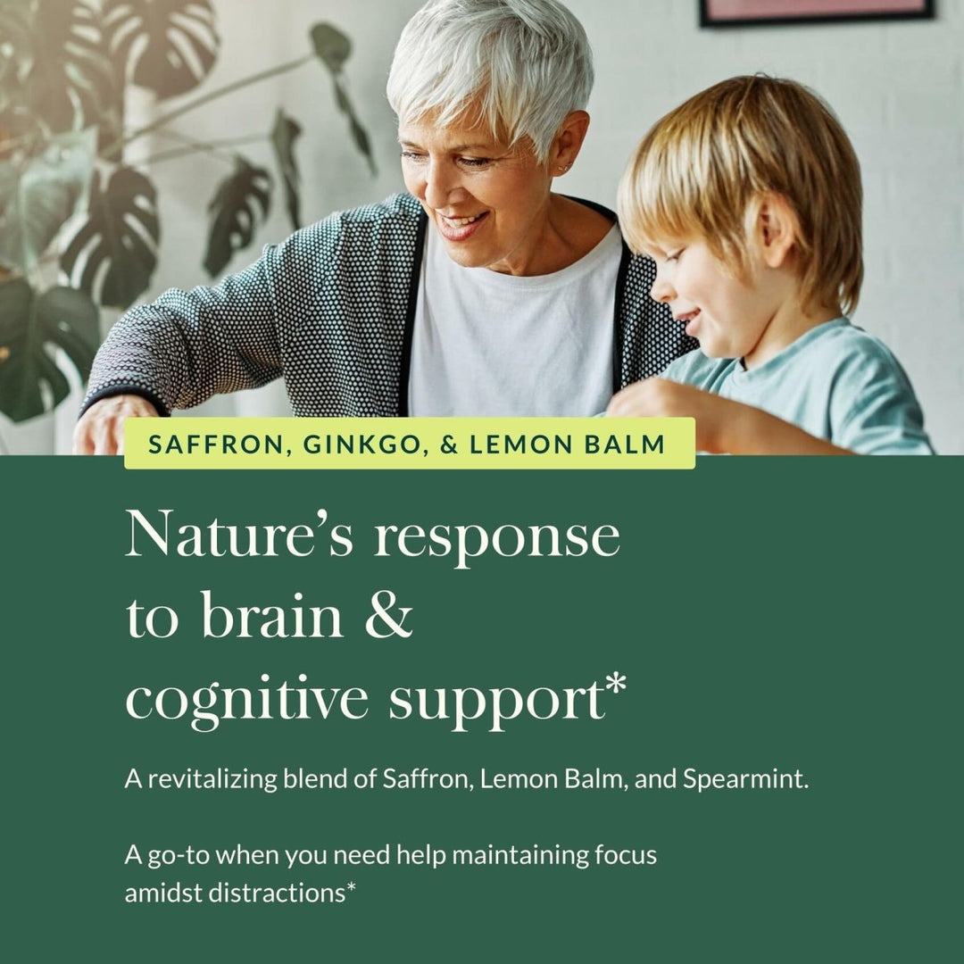 Gaia Herbs Nootropic Focus - Brain & Cognitive Support Supplement to Help Maintain Healthy Concentration* - with Saffron, Lemon Balm & Spearmint - 20 - The Oasis of Health