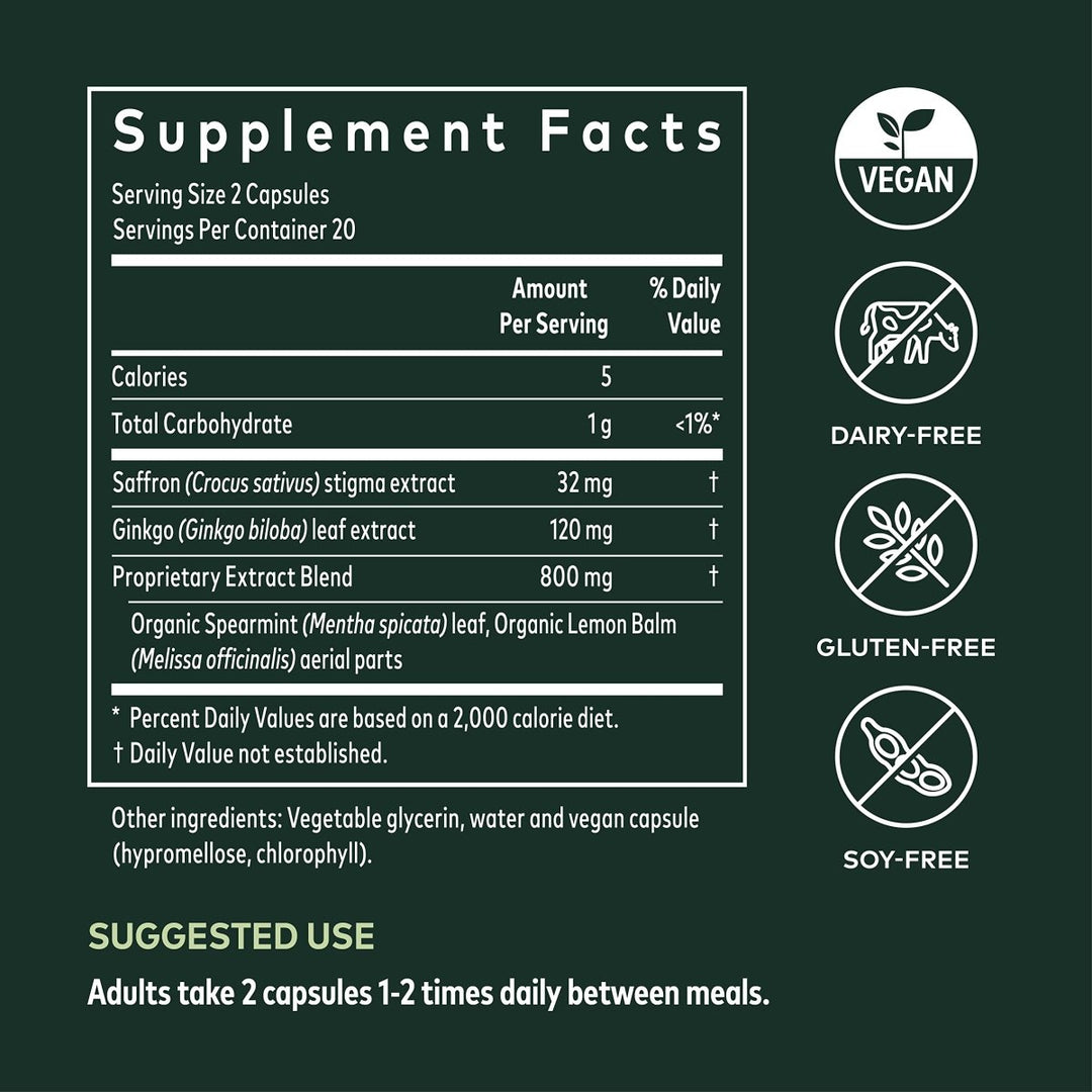 Gaia Herbs Nootropic Focus - Brain & Cognitive Support Supplement to Help Maintain Healthy Concentration* - with Saffron, Lemon Balm & Spearmint - 40 Liquid Phyto - Capsules (Up to 20 - Day Supply) - The Oasis of Health