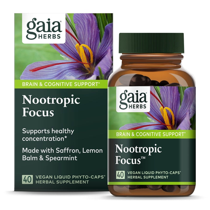 Gaia Herbs Nootropic Focus - Brain & Cognitive Support Supplement to Help Maintain Healthy Concentration* - with Saffron, Lemon Balm & Spearmint - 40 Liquid Phyto - Capsules (Up to 20 - Day Supply) - The Oasis of Health