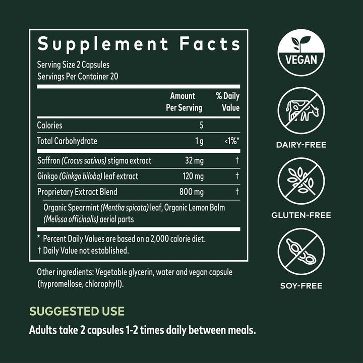 Gaia Herbs Nootropic Focus - Brain & Cognitive Support Supplement to Help Maintain Healthy Concentration* - with Saffron, Lemon Balm & Spearmint - 40 Liquid Phyto - Capsules (Up to 20 - Day Supply) - The Oasis of Health