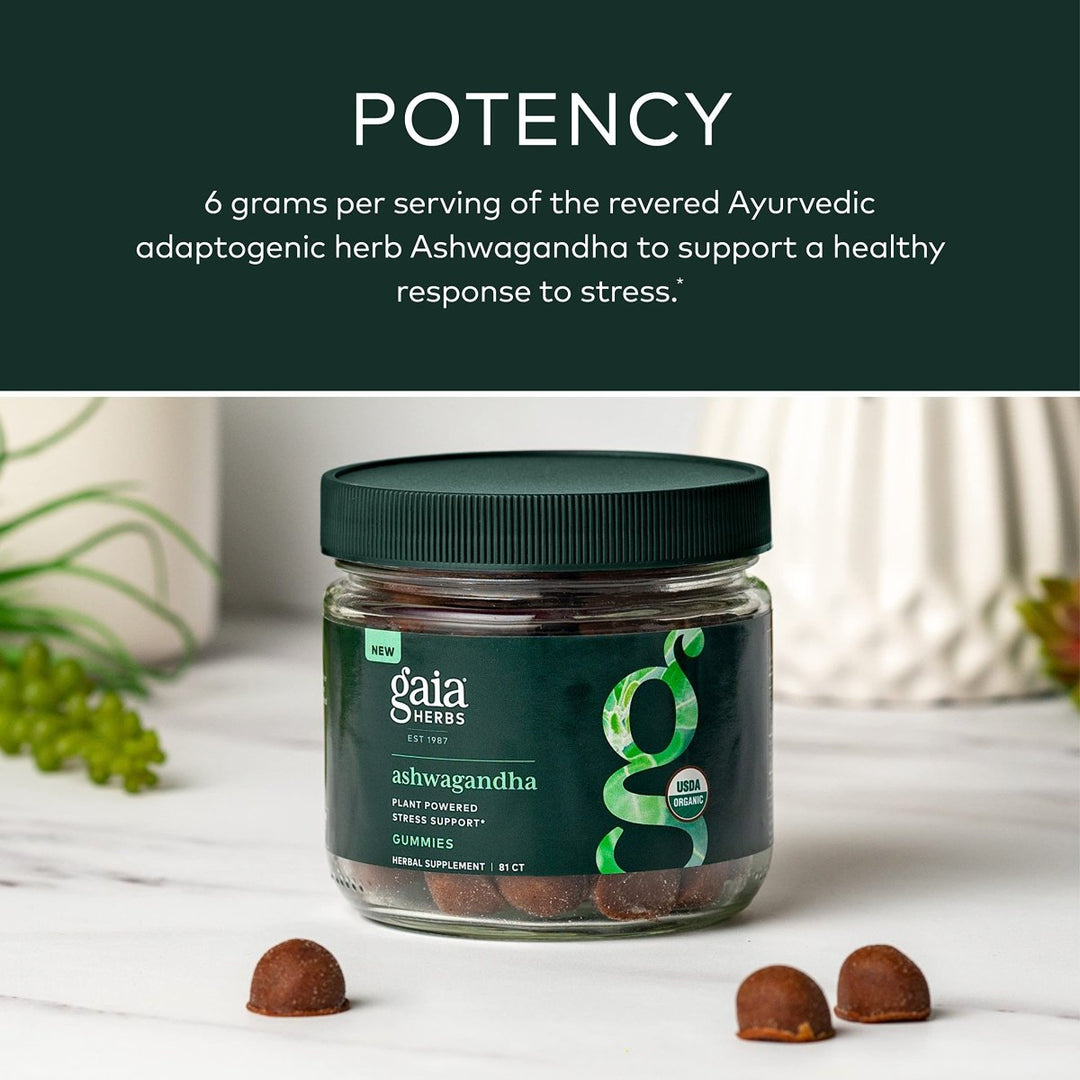 Gaia Herbs Organic Ashwagandha Gummies, Stress Support, Cinnamon, Ginger, Gluten Free, Vegan, 81 Count - The Oasis of Health