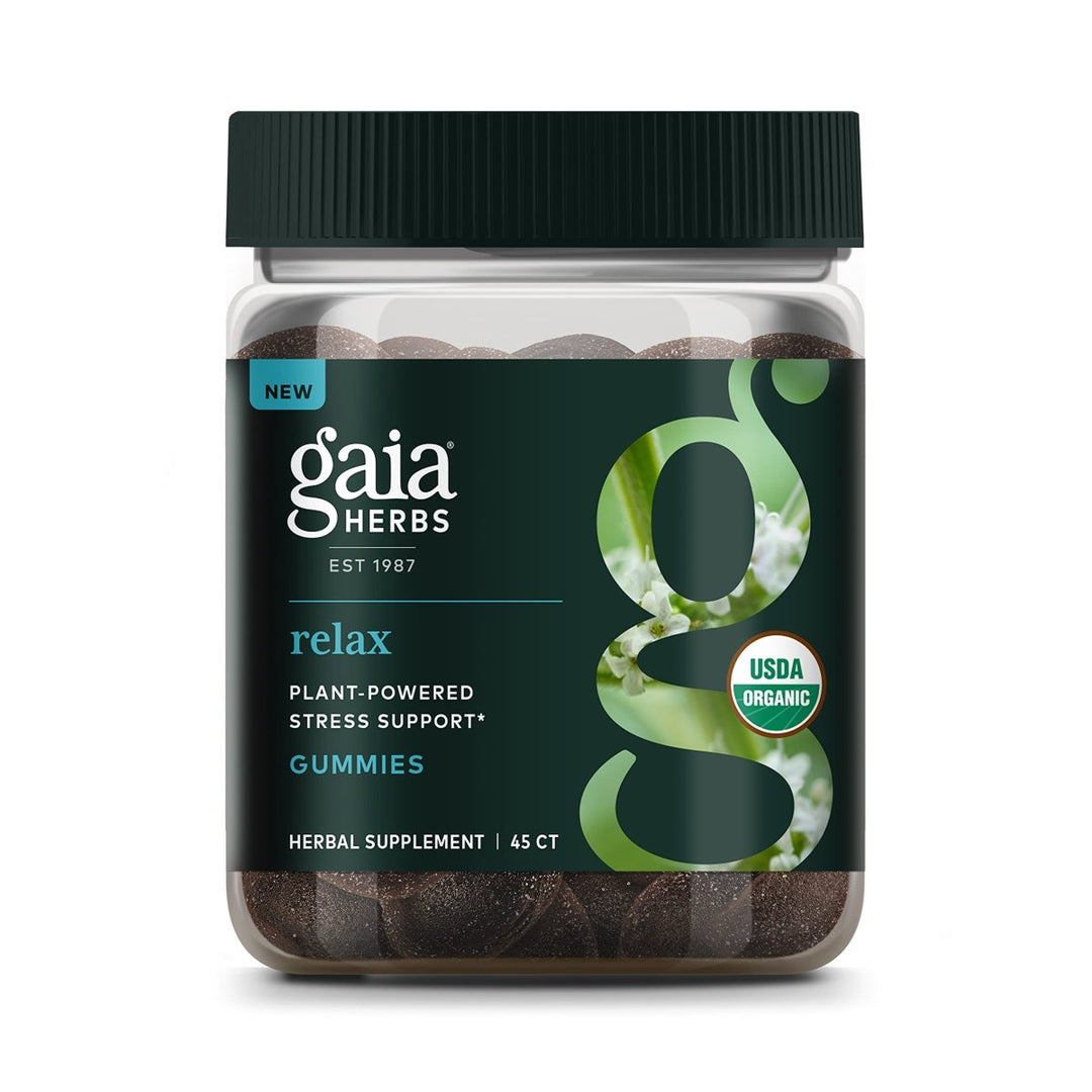 Gaia Herbs Organic Relax Gummies, Stress Relief, Anti - Stress Support, Holy Basil, Lemon Balm, Passionflower, USDA Certified Organic, Non - GMO, Gluten Free, Vegan, 45 Count (Pack of 1) - The Oasis of Health