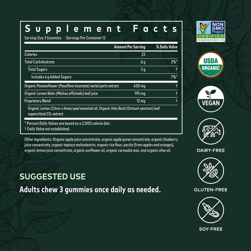 Gaia Herbs Organic Relax Gummies, Stress Relief, Anti - Stress Support, Holy Basil, Lemon Balm, Passionflower, USDA Certified Organic, Non - GMO, Gluten Free, Vegan, 45 Count (Pack of 1) - The Oasis of Health