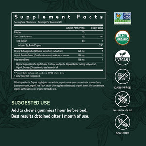 Gaia Herbs Organic Sleep Gummies, Sleep Support, Ashwagandha, Organic Reishi Mushroom, Passionflower, USDA Certified Organic, Non - GMO, Gluten Free, Vegan, 40 Count - The Oasis of Health