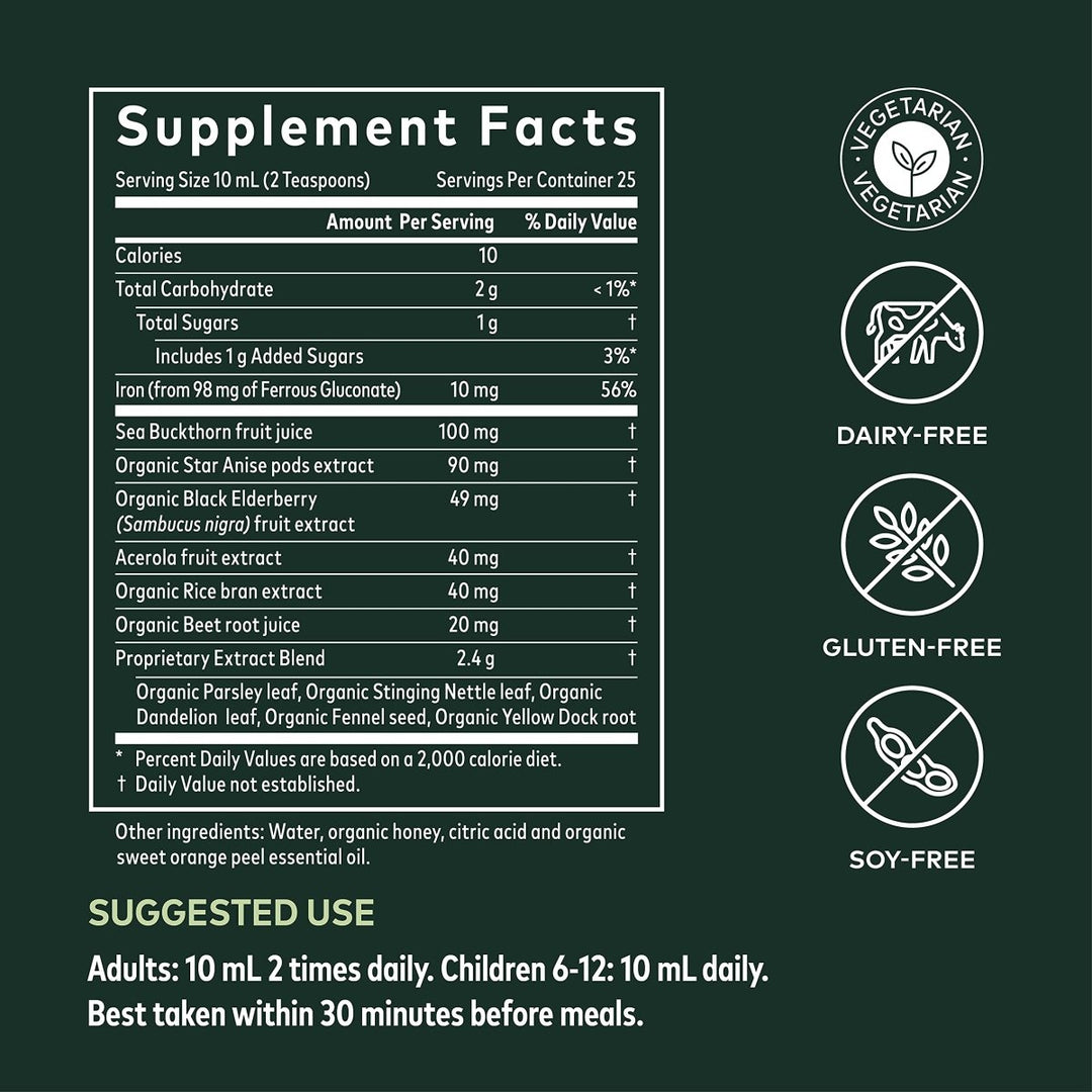 Gaia Herbs Plant Force Liquid Iron - 8.5 Fl Oz (25 Servings) - The Oasis of Health