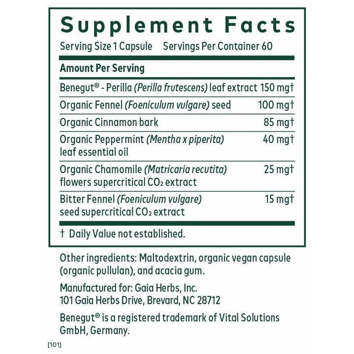 Gaia Herbs Pro GI - BFF Digestive Health Support Supplement* - GI Health Supplement with Organic Fennel & Cinnamon Bark - Benegut for Occasional Gas & Bloating* - 60 Powder Capsules (60 Servings) - The Oasis of Health