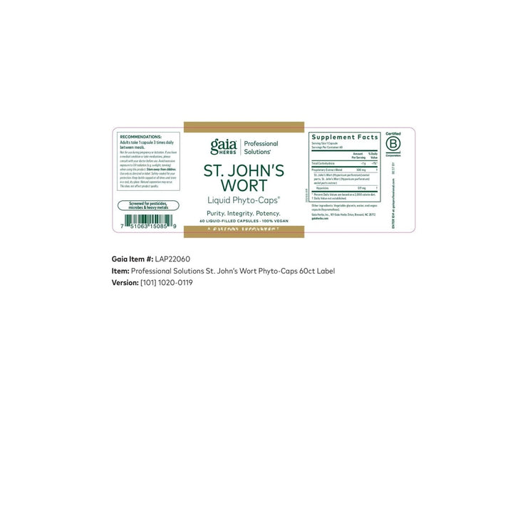 Gaia Herbs St. John's Wort, 60 Liquid - Filled Capsules, Professional Solutions - The Oasis of Health