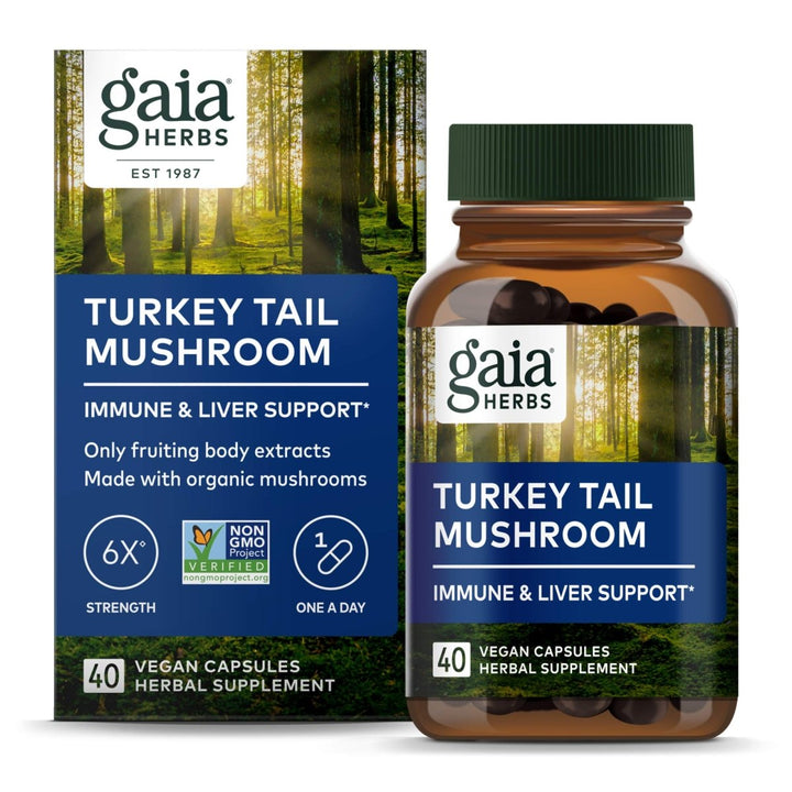 Gaia Herbs Turkey Tail Mushroom - Immune Support Supplement to Help Maintain Liver Health - with Organic Turkey Tail Mushroom Fruiting Body Extract - 40 Vegan Capsules - The Oasis of Health