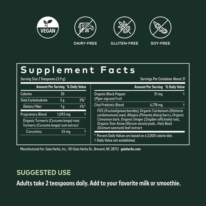 Gaia Herbs Turmeric Boost Restore - Turmeric Drink Mix Supporting a Healthy Response to Swelling in Adults - with Turmeric Curcumin, Black Pepper, Holy Basil & Ginger - 4.3 Ounces (21 - Day Supply) - The Oasis of Health