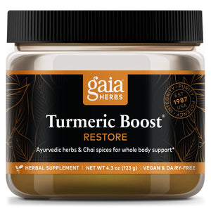 Gaia Herbs Turmeric Boost Restore - Turmeric Drink Mix Supporting a Healthy Response to Swelling in Adults - with Turmeric Curcumin, Black Pepper, Holy Basil & Ginger - 4.3 Ounces (21 - Day Supply) - The Oasis of Health
