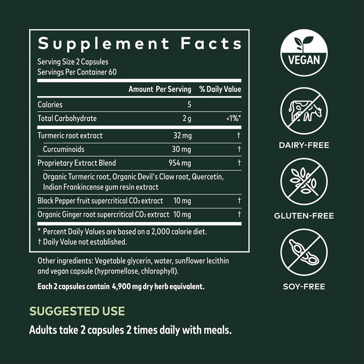 Gaia Herbs Turmeric Supreme Joint Health - Joint Support Supplement - with Quercetin,Black Pepper,Boswellia,Ginger Root,Curcuminoids,&More - 120 Liquid Phyto - Capsules(30 - Day Supply) - The Oasis of Health