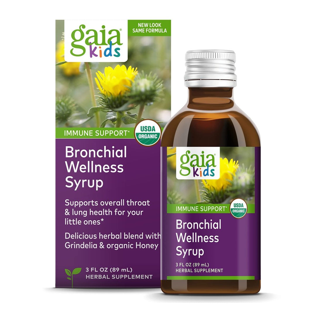 Gaia Kids Bronchial Wellness Syrup - Immune Support Supplement - Overall Throat & Lung Health Support - Certified Organic Formula with English Plantain, Grindelia & Honey - 3 Fl Oz (18 Servings) - The Oasis of Health