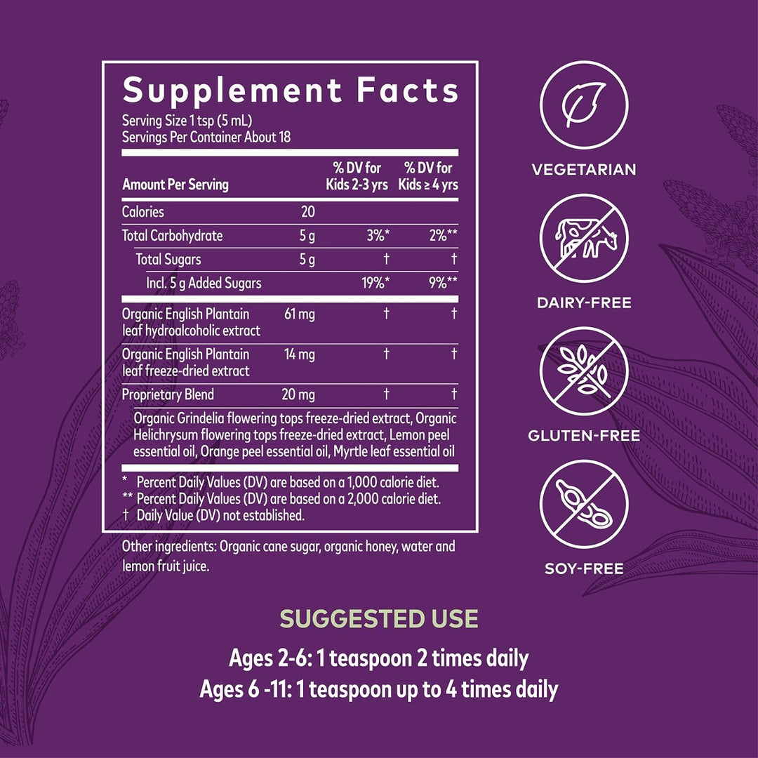 Gaia Kids Bronchial Wellness Syrup - Immune Support Supplement - Overall Throat & Lung Health Support - Certified Organic Formula with English Plantain, Grindelia & Honey - 3 Fl Oz (18 Servings) - The Oasis of Health