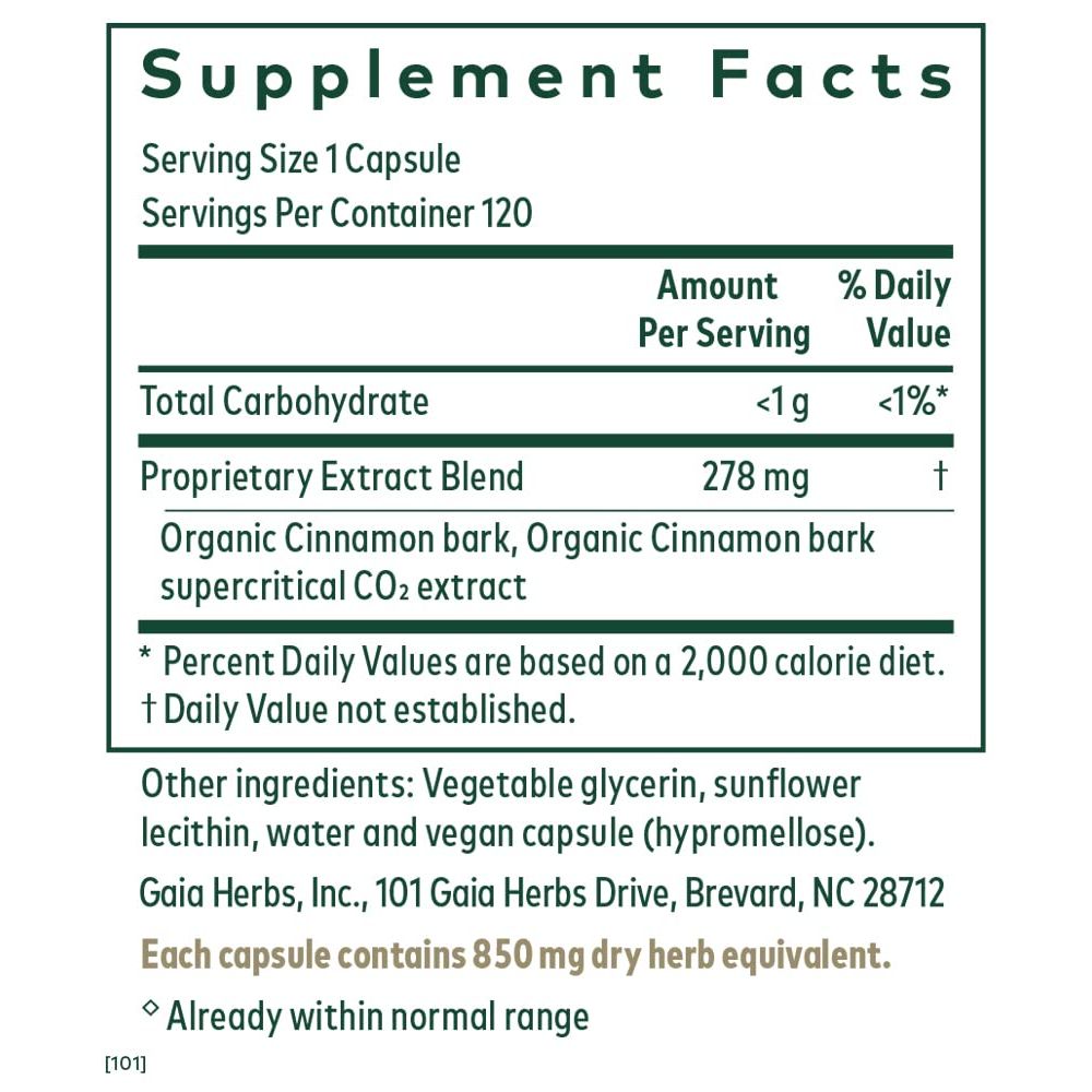 Gaia PRO Cinnamon Bark Glycemic Formula - Promotes Healthy Blood Sugar Levels - 120 Vegan Liquid Phyto - Capsules - The Oasis of Health