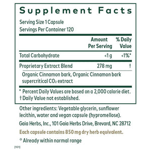 Gaia PRO Cinnamon Bark Glycemic Formula - Promotes Healthy Blood Sugar Levels - 120 Vegan Liquid Phyto - Capsules - The Oasis of Health