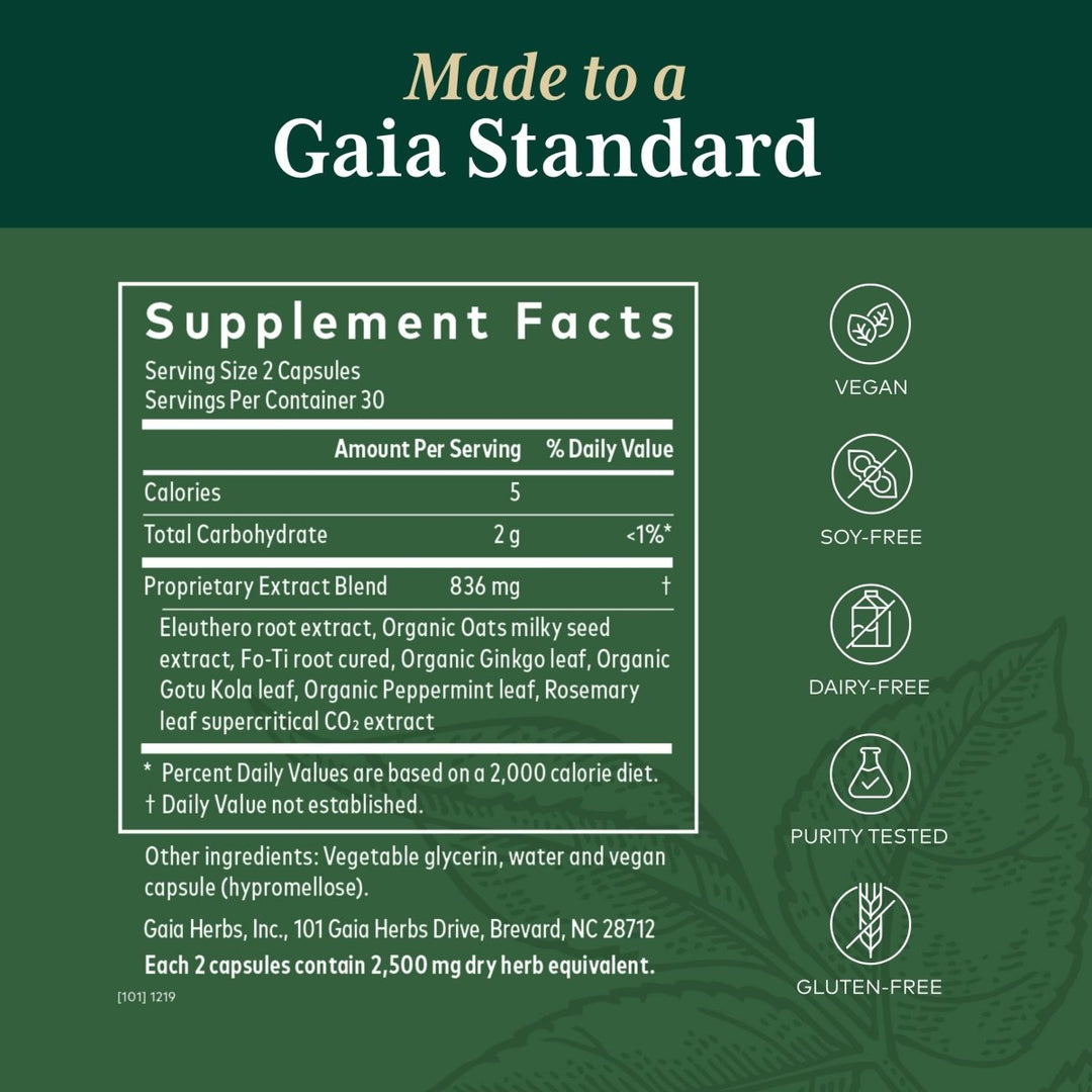 Gaia PRO Cognitive Formula - Brain Boost & Blood Flow Supplement - Provides Antioxidant Activity Support - with Rosemary, Organic Peppermint & Gotu Kola - 60 Vegan Liquid Phyto - Capsules (30 Servings) - The Oasis of Health