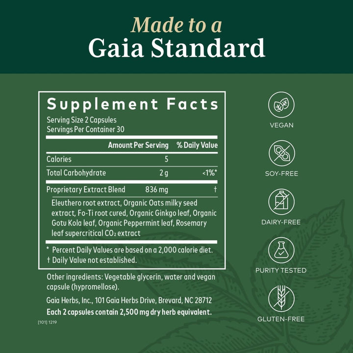 Gaia PRO Cognitive Formula - Brain Boost & Blood Flow Supplement - Provides Antioxidant Activity Support - with Rosemary, Organic Peppermint & Gotu Kola - 60 Vegan Liquid Phyto - Capsules (30 Servings) - The Oasis of Health