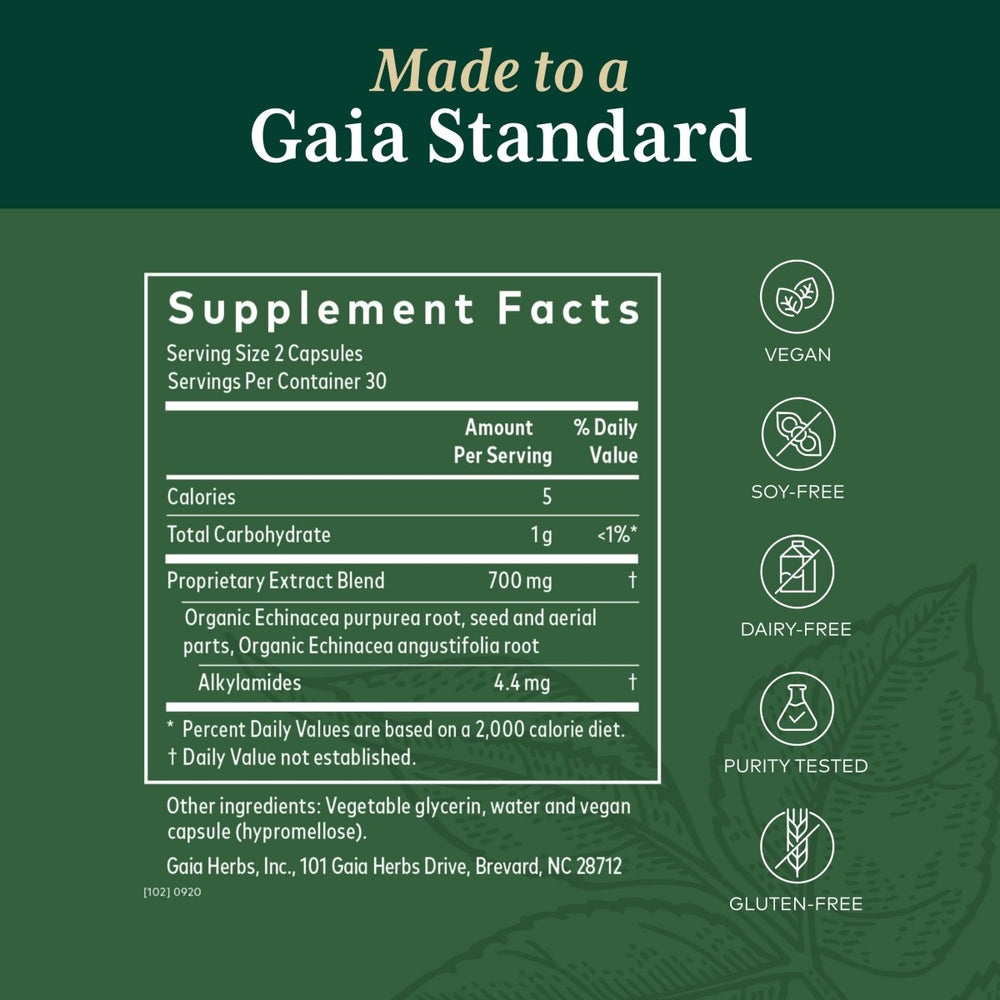 Gaia PRO Echinacea Blend - Immune Support Supplement - with Organic Echinacea Angustifolia & Echinacea Purpurea - 60 Vegan Liquid Phyto - Capsules (30 Servings) - The Oasis of Health