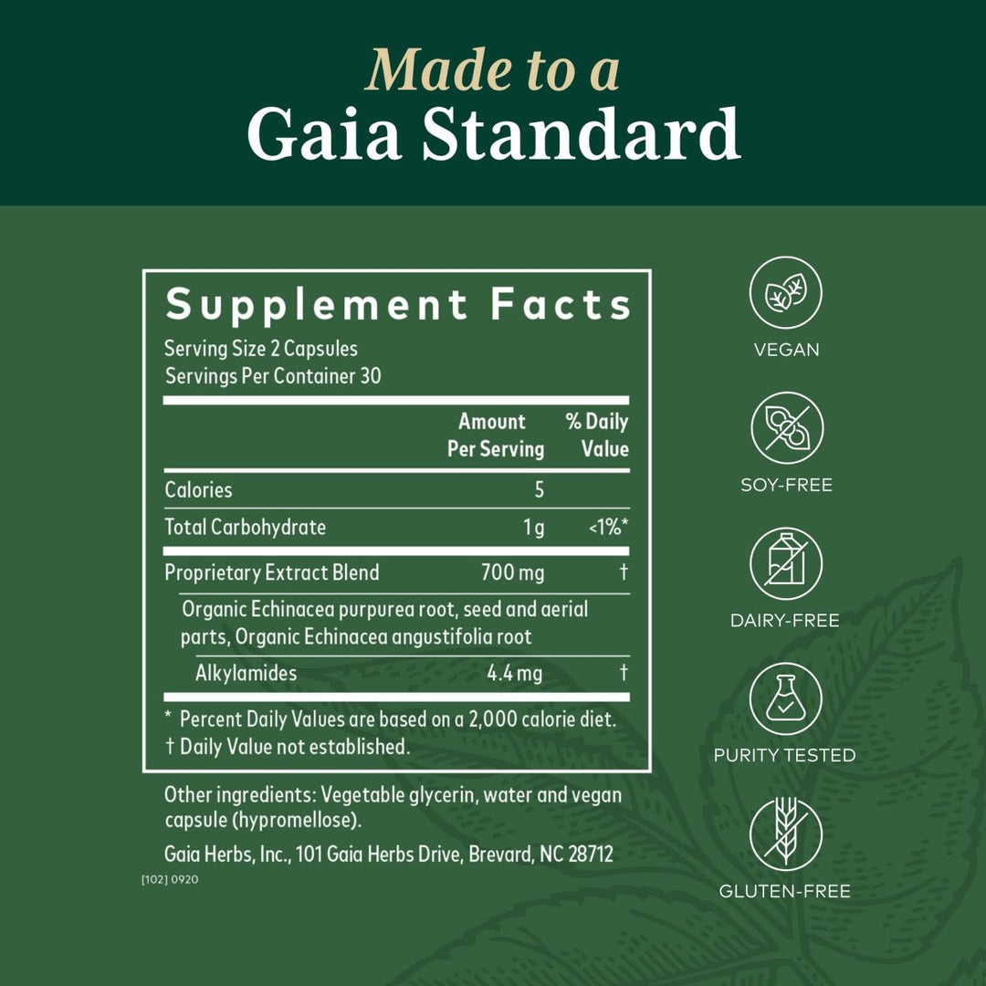 Gaia PRO Echinacea Blend - Immune Support Supplement - with Organic Echinacea Angustifolia & Echinacea Purpurea - 60 Vegan Liquid Phyto - Capsules (30 Servings) - The Oasis of Health