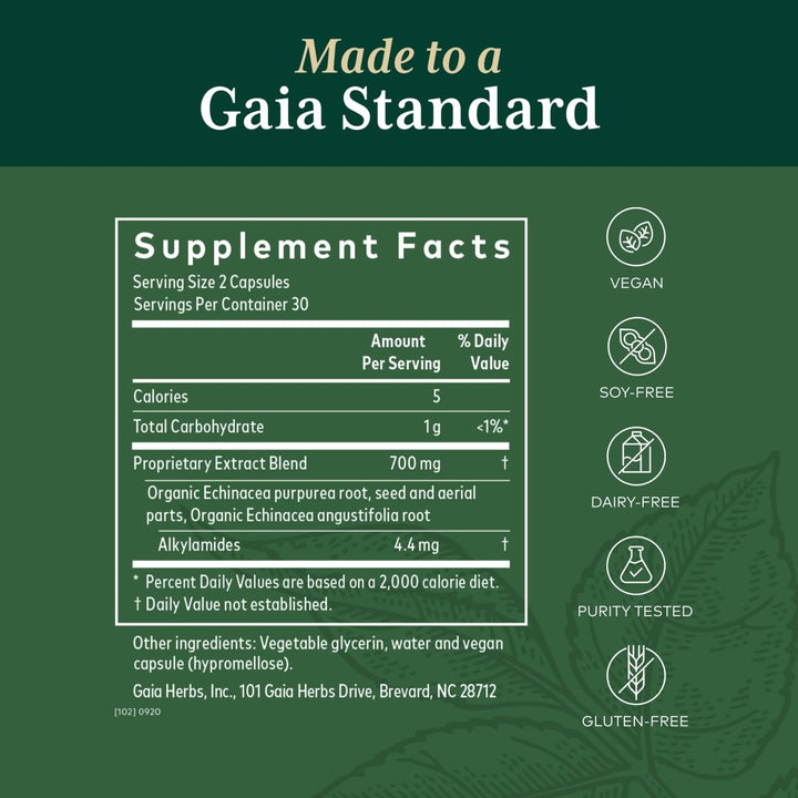 Gaia PRO Echinacea Blend - Immune Support Supplement - with Organic Echinacea Angustifolia & Echinacea Purpurea - 60 Vegan Liquid Phyto - Capsules (30 Servings) - The Oasis of Health