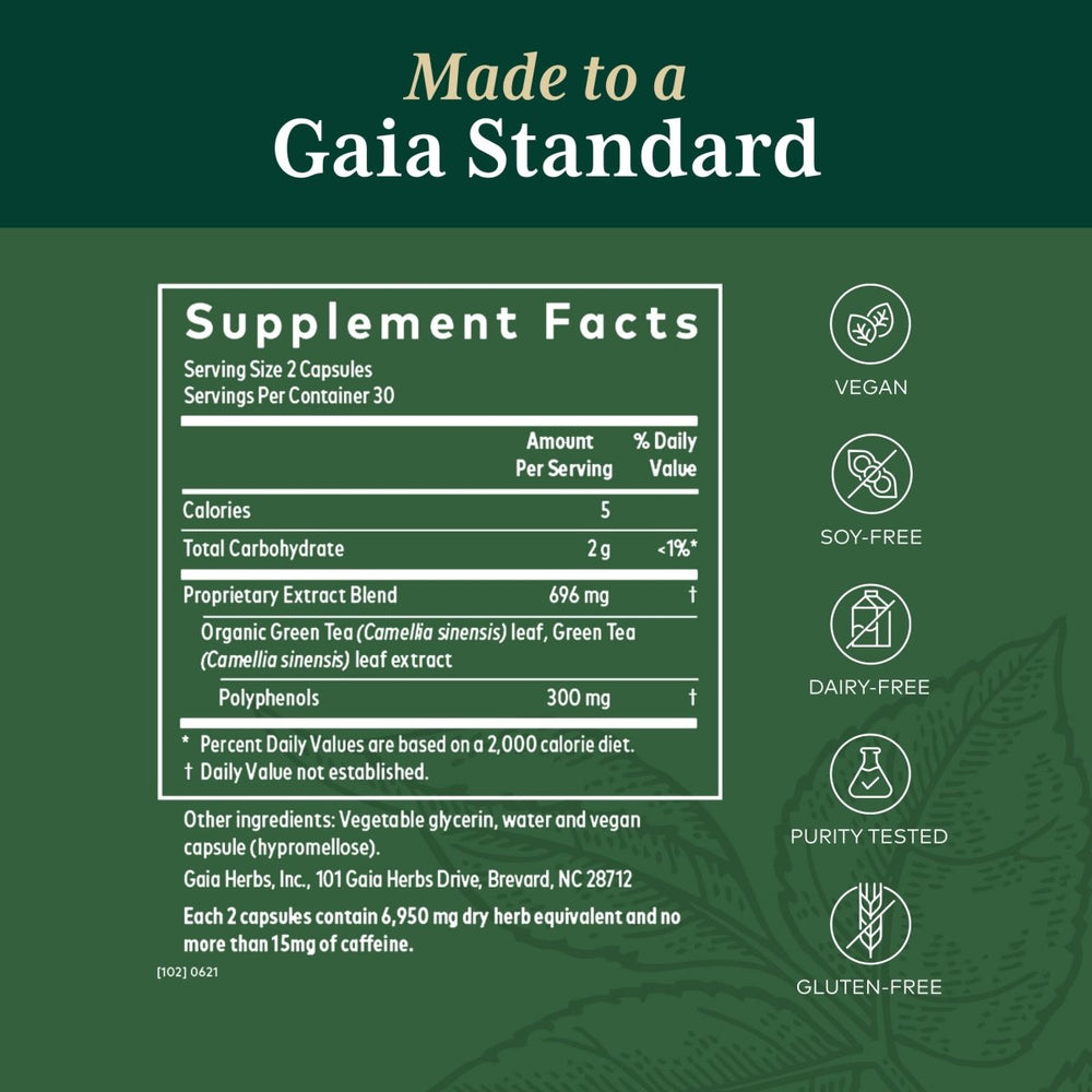 Gaia PRO Green Tea - Green Tea Herbal Supplement - with Organic Green Tea Leaf and Extract - 60 Vegan Liquid Phyto - Capsules (30 Servings) - The Oasis of Health