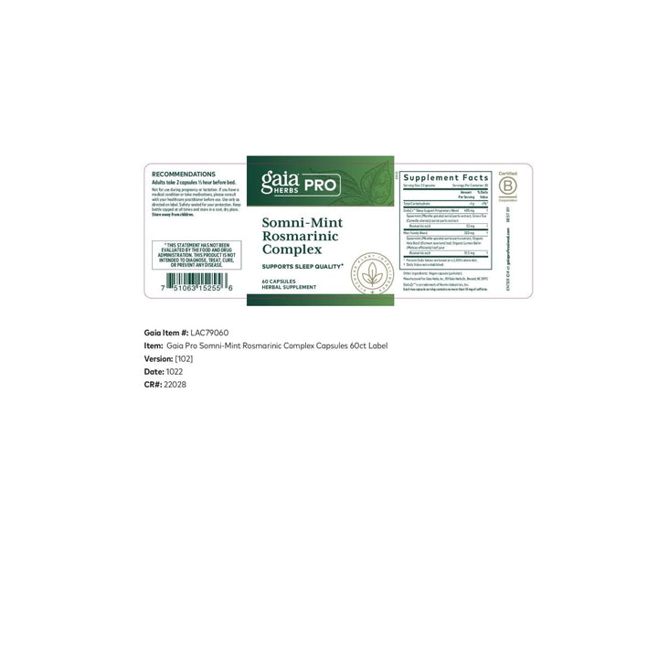 Gaia PRO Somni - Mint Rosmarinic Complex - The Oasis of Health