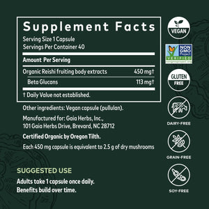 Gaia Reishi Mushroom 40 Vcaps - The Oasis of Health