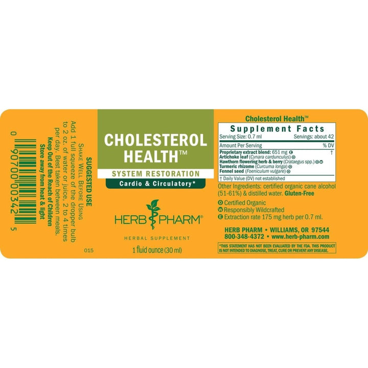 Herb Pharm Cholesterol Health Herbal Liquid Formula for Cardiovascular and Circulatory Support - 1 Ounce - The Oasis of Health