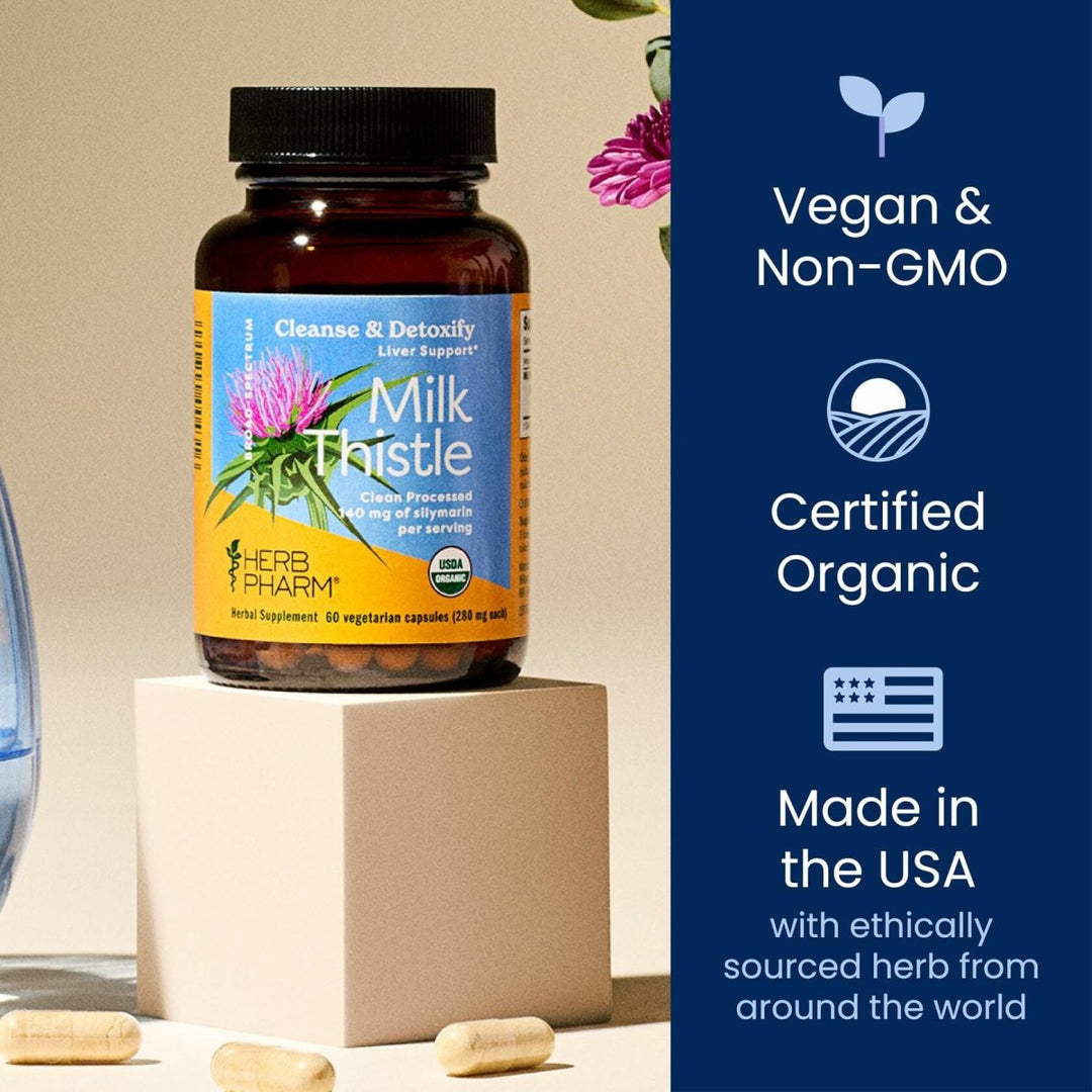 Herb Pharm Milk Thistle Seed Extract w/140 mg Silymarin for Liver Support - 60 Vegetarian Capsules - The Oasis of Health