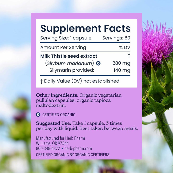Herb Pharm Milk Thistle Seed Extract w/140 mg Silymarin for Liver Support - 60 Vegetarian Capsules - The Oasis of Health
