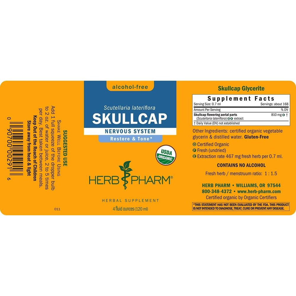 Herb Pharm Skullcap Alcohol Free 4oz - The Oasis of Health