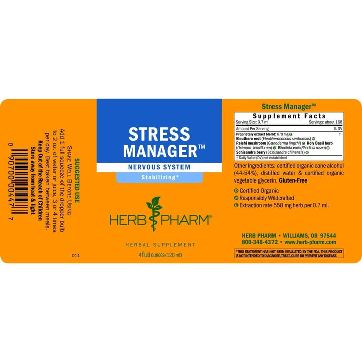Herb Pharm Stress Manager 4 oz - The Oasis of Health