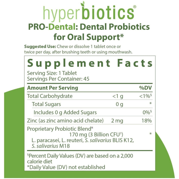 Hyperbiotics PRO - Dental Mint 45 Chewable Tablets - The Oasis of Health