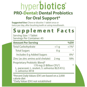Hyperbiotics PRO - Dental Mint 45 Chewable Tablets - The Oasis of Health