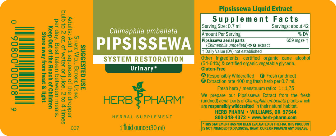 Herb Pharm Pipsissewa Liquid Extract for Urinary System Support - 1 Ounce - Supplement Facts / Ingredients panel