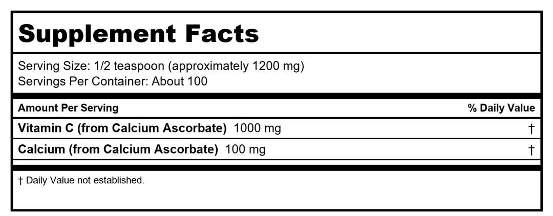 NOW Foods Calcium Ascorbate Powder - 8 oz - Supplement Facts panel