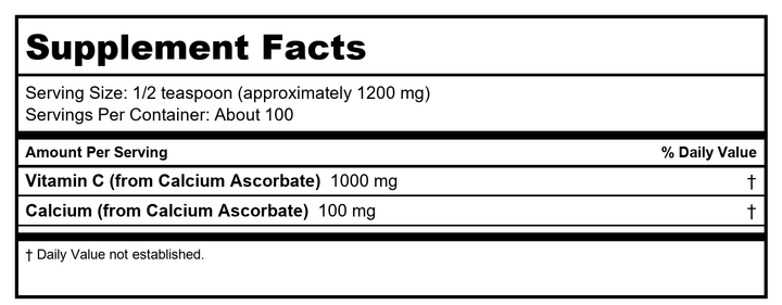 NOW Foods Calcium Ascorbate Powder - 8 oz - Supplement Facts panel